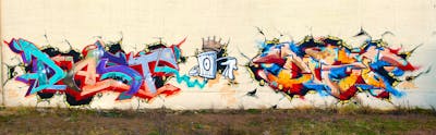 Colorful Stylewriting by Posa, Nuke and dust. This Graffiti is located in Delitzsch, Germany and was created in 2016. This Graffiti can be described as Stylewriting and Characters.