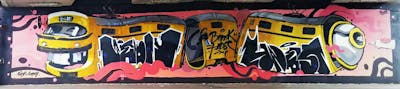 Yellow and Coralle and Black Stylewriting by Hades and Benok. This Graffiti is located in Sarajevo, Bosnia and Herzegovina and was created in 2018. This Graffiti can be described as Stylewriting, Characters, Streetart and Murals.