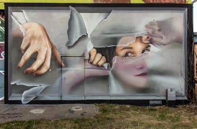Colorful and Beige Characters by Searok. This Graffiti is located in Radebeul, Germany and was created in 2022. This Graffiti can be described as Characters and Wall of Fame.