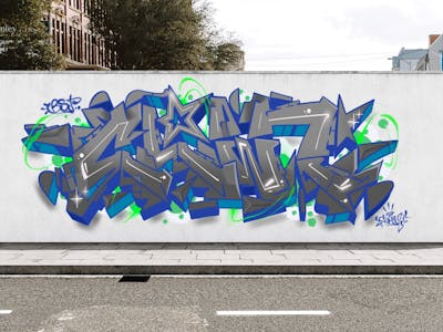 Grey and Blue Digital Works by CLOWN. This Graffiti is located in Mandalay, Myanmar and was created in 2024.