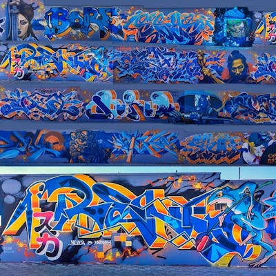 Blue and Light Blue Stylewriting by Relio. This Graffiti is located in Sevilla, Spain and was created in 2021. This Graffiti can be described as Stylewriting, Characters and Wall of Fame.