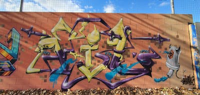 Yellow and Violet and Orange Stylewriting by fil, urbansoldierz, graffdinamics and mtrclan. This Graffiti is located in Girona, Spain and was created in 2023. This Graffiti can be described as Stylewriting and Characters.