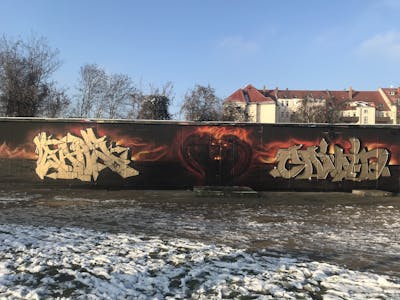 Colorful Stylewriting by Gaps and CAMID. This Graffiti is located in Leipzig, Germany and was created in 2021. This Graffiti can be described as Stylewriting, Characters and Wall of Fame.
