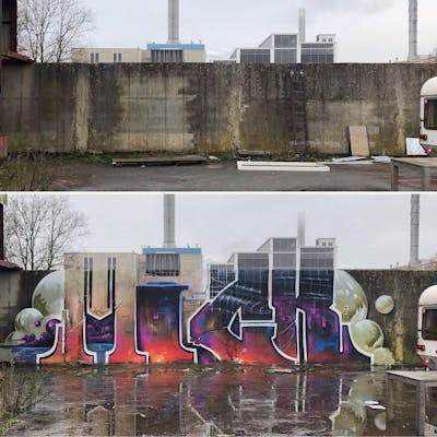 Colorful Stylewriting by Janisdeman and Mick. This Graffiti is located in Utrecht, Netherlands and was created in 2020. This Graffiti can be described as Stylewriting, Futuristic, Abandoned and 3D.
