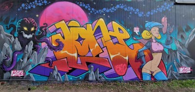 Colorful Stylewriting by CANE and Jone. This Graffiti is located in Nuremberg, Germany and was created in 2023. This Graffiti can be described as Stylewriting, Characters and Wall of Fame.