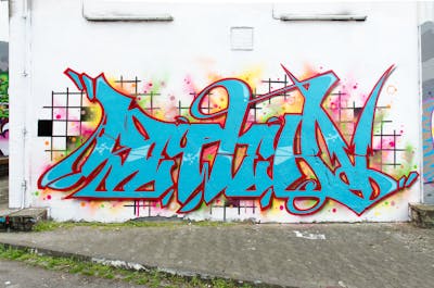 Light Blue and Colorful Stylewriting by SEWER. This Graffiti is located in Würzburg, Germany and was created in 2017. This Graffiti can be described as Stylewriting and Wall of Fame.