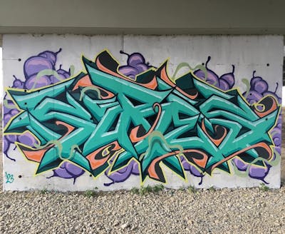 Cyan and Violet and Orange Stylewriting by sores. This Graffiti is located in Belgrade, Serbia and was created in 2023.