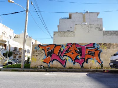 Colorful and Orange Stylewriting by Riots. This Graffiti is located in Malta and was created in 2011. This Graffiti can be described as Stylewriting and Street Bombing.