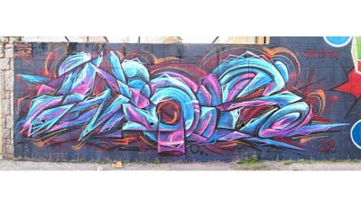 Coralle and Cyan Stylewriting by Wios. This Graffiti is located in Spain and was created in 2017.