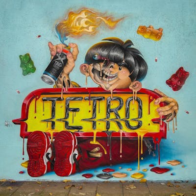 Colorful Characters by Tetro. This Graffiti is located in Bergamo, Italy and was created in 2022. This Graffiti can be described as Characters and Wall of Fame.