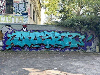 Cyan and Blue and Colorful Stylewriting by Muser. This Graffiti is located in Leipzig, Germany and was created in 2023.