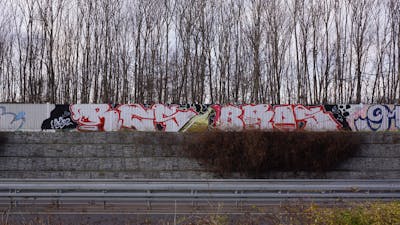 Red and White and Black Stylewriting by bros, RCS, rizok and R120K. This Graffiti is located in Leipzig, Germany and was created in 2020. This Graffiti can be described as Stylewriting, Street Bombing and Characters.