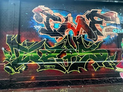 Colorful Stylewriting by Gaps, Chr15 and TMF. This Graffiti is located in Leipzig, Germany and was created in 2023. This Graffiti can be described as Stylewriting, Characters and Wall of Fame.