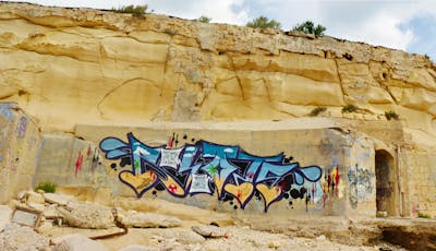 Light Blue and Colorful Stylewriting by Riots. This Graffiti is located in Malta and was created in 2015. This Graffiti can be described as Stylewriting, Characters, Abandoned and Street Bombing.