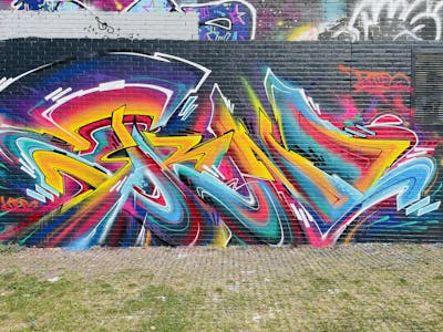 Colorful Stylewriting by Techno and CAS. This Graffiti is located in London, United Kingdom and was created in 2021. This Graffiti can be described as Stylewriting and Wall of Fame.