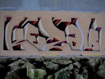 Beige Stylewriting by Kezam. This Graffiti is located in Auckland, New Zealand and was created in 2024. This Graffiti can be described as Stylewriting and 3D.