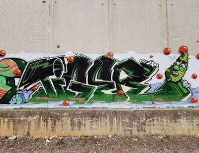 Green and Black Stylewriting by Tiger and Brat. This Graffiti is located in Rijeka, Croatia and was created in 2020. This Graffiti can be described as Stylewriting and Characters.