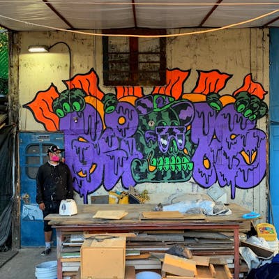 Violet and Colorful Stylewriting by Giusseppe. This Graffiti is located in CDMX, Mexico and was created in 2021. This Graffiti can be described as Stylewriting and Characters.