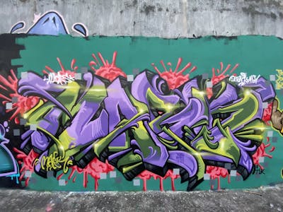 Colorful Stylewriting by MARK. This Graffiti is located in Bali, Indonesia and was created in 2021. This Graffiti can be described as Stylewriting and Wall of Fame.