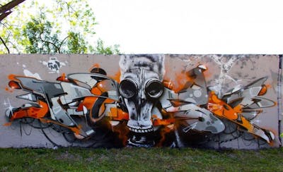 Grey and Orange Stylewriting by Posa. This Graffiti is located in Zwickau, Germany and was created in 2021. This Graffiti can be described as Stylewriting, Characters and Wall of Fame.