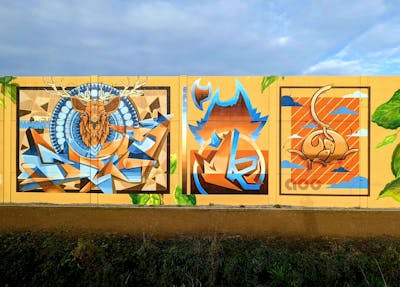 Beige and Light Blue Stylewriting by Modi, Retur, Monarch and Daks. This Graffiti is located in Jena, Germany and was created in 2022. This Graffiti can be described as Stylewriting, Streetart, Murals and Characters.