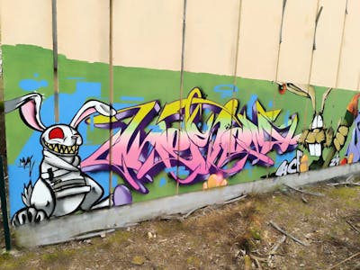 Colorful and Coralle Stylewriting by KESOM and Shie. This Graffiti is located in Berlin, Germany and was created in 2024. This Graffiti can be described as Stylewriting and Characters.