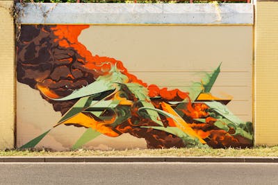 Light Green and Orange and Brown Stylewriting by Tenk. This Graffiti is located in Ludwigsfelde, Germany and was created in 2023.