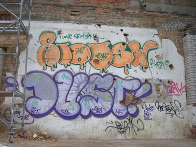 Orange and Violet Abandoned by Riots, dust and TSW. This Graffiti is located in Leipzig, Germany and was created in 2008. This Graffiti can be described as Abandoned and Stylewriting.