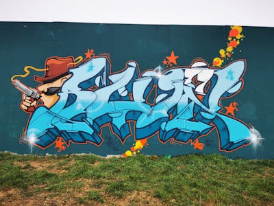 Light Blue Stylewriting by Ruin. This Graffiti is located in Salzwedel, Germany and was created in 2022. This Graffiti can be described as Stylewriting and Characters.