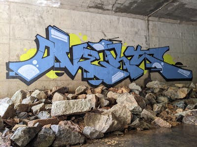 Light Blue and Yellow Stylewriting by OVERT. This Graffiti is located in United States and was created in 2022. This Graffiti can be described as Stylewriting and Abandoned.