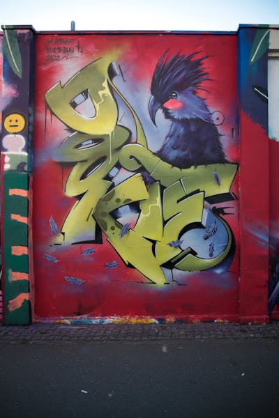 Light Green and Red and Colorful Stylewriting by Dj Dookie and WKS. This Graffiti is located in Bremen, Germany and was created in 2022. This Graffiti can be described as Stylewriting, Characters and Wall of Fame.