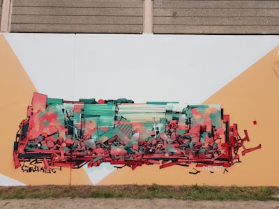 Cyan and Coralle Stylewriting by Neist. This Graffiti is located in Eindhoven, Netherlands and was created in 2019. This Graffiti can be described as Stylewriting, Futuristic and Wall of Fame.