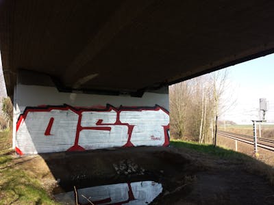 Red and Chrome Stylewriting by urine, OST, Pizar and mobar. This Graffiti is located in Zschortau, Germany and was created in 2017. This Graffiti can be described as Stylewriting and Line Bombing.