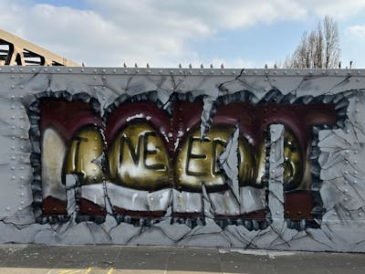 Grey and Beige and Red Characters by ROKIT, KDS and OGK. This Graffiti is located in London, United Kingdom and was created in 2023. This Graffiti can be described as Characters, Stylewriting and Streetart.