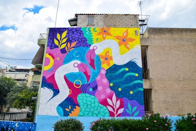 Colorful Characters by Epsilon. This Graffiti is located in Vyronas, Greece and was created in 2022. This Graffiti can be described as Characters, Streetart, Murals and Commission.