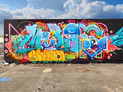 Colorful and Light Blue Stylewriting by Mulog and RFD. This Graffiti is located in Lisboa, Portugal and was created in 2022.