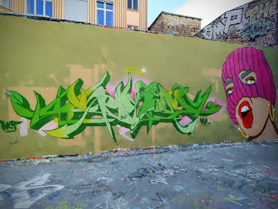 Light Green Stylewriting by KESOM.030 and Word. This Graffiti is located in Berlin, Germany and was created in 2024. This Graffiti can be described as Stylewriting, Characters and Wall of Fame.