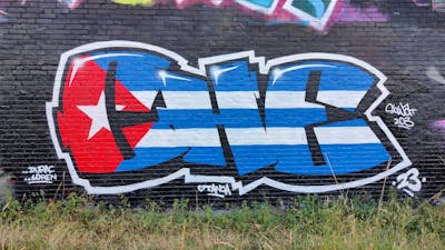 Colorful and Light Blue and White Stylewriting by SW, CHE and 203. This Graffiti is located in Heerlen, Netherlands and was created in 2023.