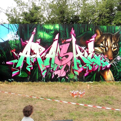 Coralle and Green and Colorful Stylewriting by apashe. This Graffiti is located in Paris, France and was created in 2021. This Graffiti can be described as Stylewriting, Characters and Wall of Fame.