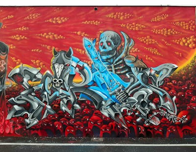 Red and Grey Murals by Fares. This Graffiti is located in Milano, Italy and was created in 2022. This Graffiti can be described as Murals, Stylewriting, Characters and 3D.