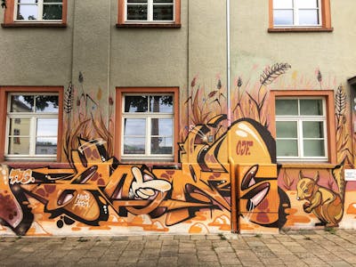 Brown and Orange Stylewriting by Hmas. This Graffiti is located in Dresden, Germany and was created in 2021. This Graffiti can be described as Stylewriting, Characters and Commission.