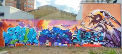 Colorful Stylewriting by 2nez, YEKO, Gan and Hazy. This Graffiti is located in Valencia, Spain and was created in 2023. This Graffiti can be described as Stylewriting, Characters and Murals.