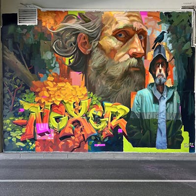 Colorful Characters by Nexgraff and Nexer. This Graffiti is located in Cergy, France and was created in 2023. This Graffiti can be described as Characters, Streetart, Murals and Stylewriting.