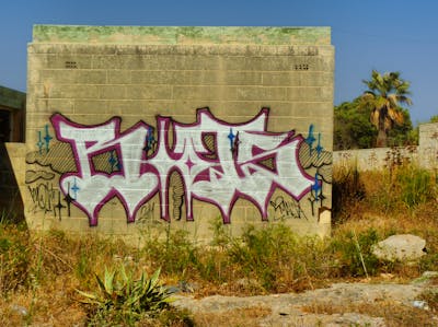 White and Violet Stylewriting by Riots. This Graffiti is located in Malta and was created in 2011. This Graffiti can be described as Stylewriting and Abandoned.