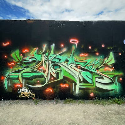Light Green and Orange Stylewriting by ORES24. This Graffiti is located in Halle (Saale), Germany and was created in 2023. This Graffiti can be described as Stylewriting and Wall of Fame.
