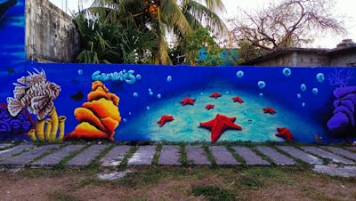Blue Characters by Dutek pacheco. This Graffiti is located in cozumel quintana roo, Mexico and was created in 2022. This Graffiti can be described as Characters and Commission.