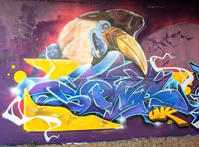 Colorful and Blue Stylewriting by SQWR. This Graffiti is located in United Kingdom and was created in 2024. This Graffiti can be described as Stylewriting and Characters.