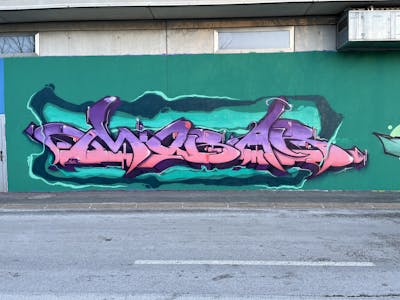 Green and Coralle and Violet Stylewriting by mobar and Ost crew. This Graffiti is located in Austria and was created in 2024. This Graffiti can be described as Stylewriting and Wall of Fame.