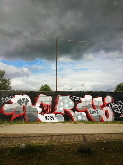 Black and Red and Grey Stylewriting by Nerv. This Graffiti is located in Novi Sad, Serbia and was created in 2017.