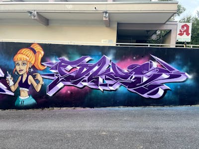 Violet and Colorful Stylewriting by FOKUS.81 and Riser. This Graffiti is located in Nürnberg, Germany and was created in 2020. This Graffiti can be described as Stylewriting and Characters.